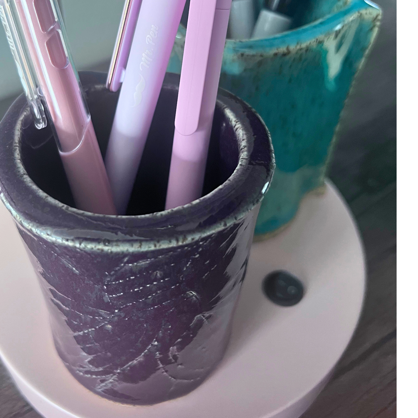 Aubergine Ceramic Pen Holder with pens
