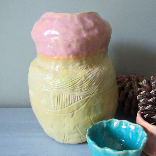 Sunny Pink Coil Pot  - Handmade Ceramic Coil Pot