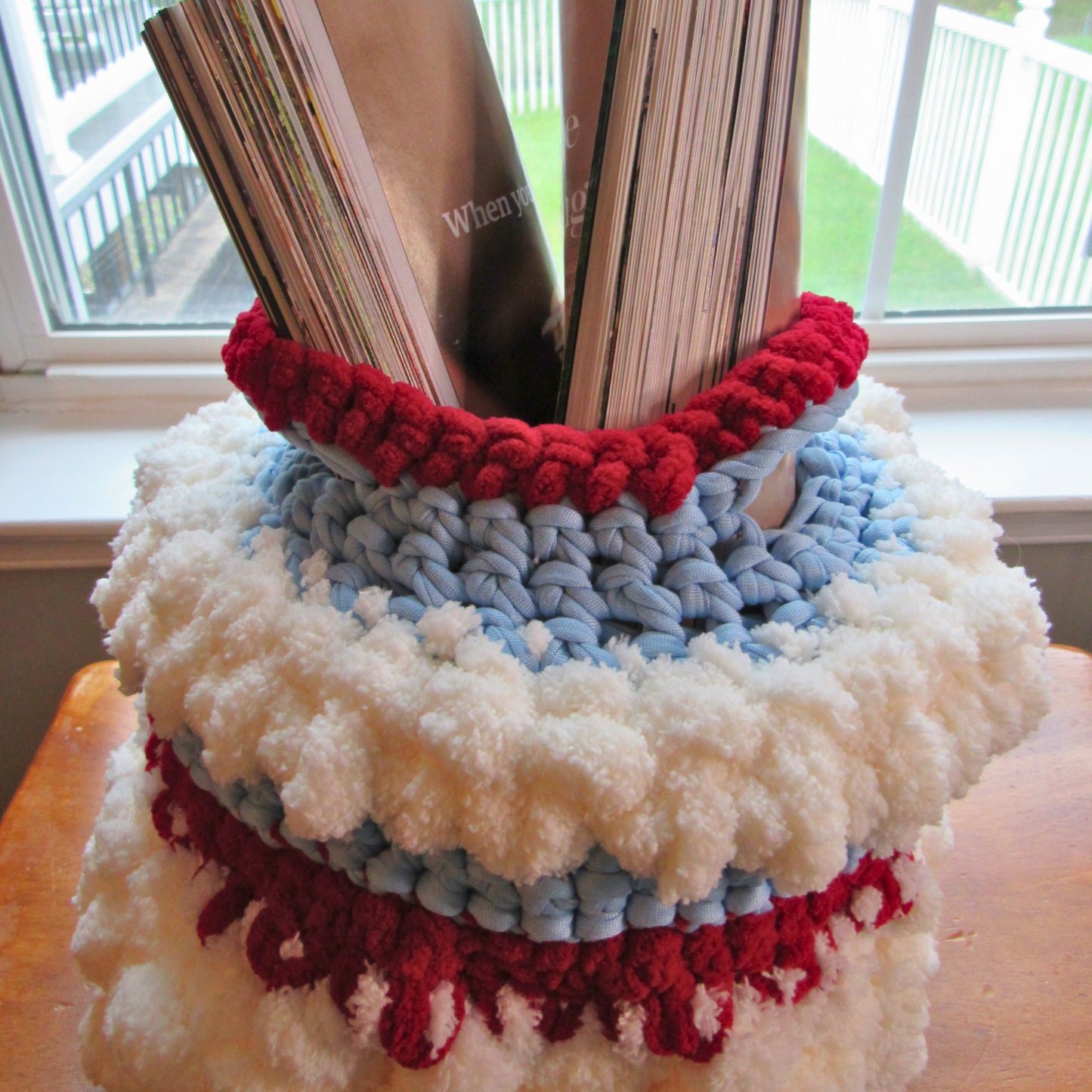 White Cozy Keeper Functional Decorative Basket holding two magazine