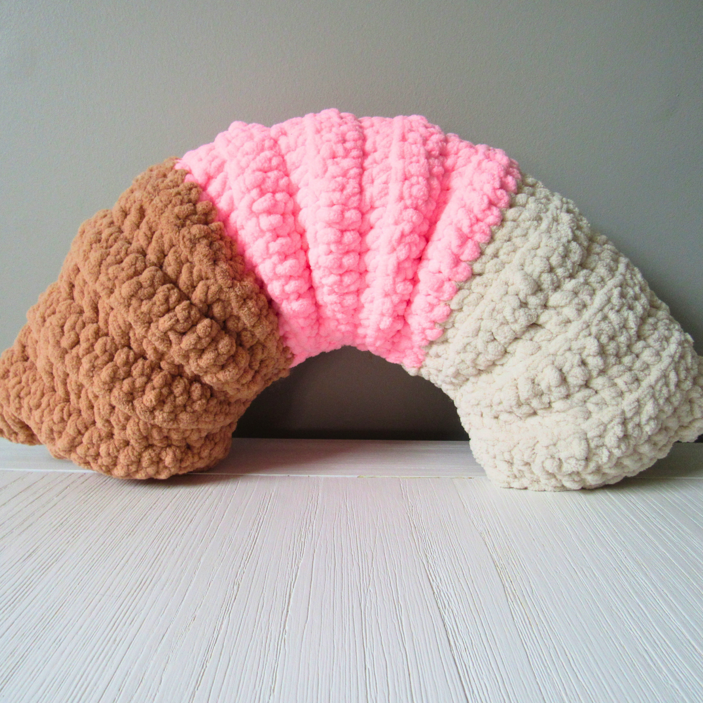 Cozy Curve Handmade Neck Pillow in cream, pink and dark beige